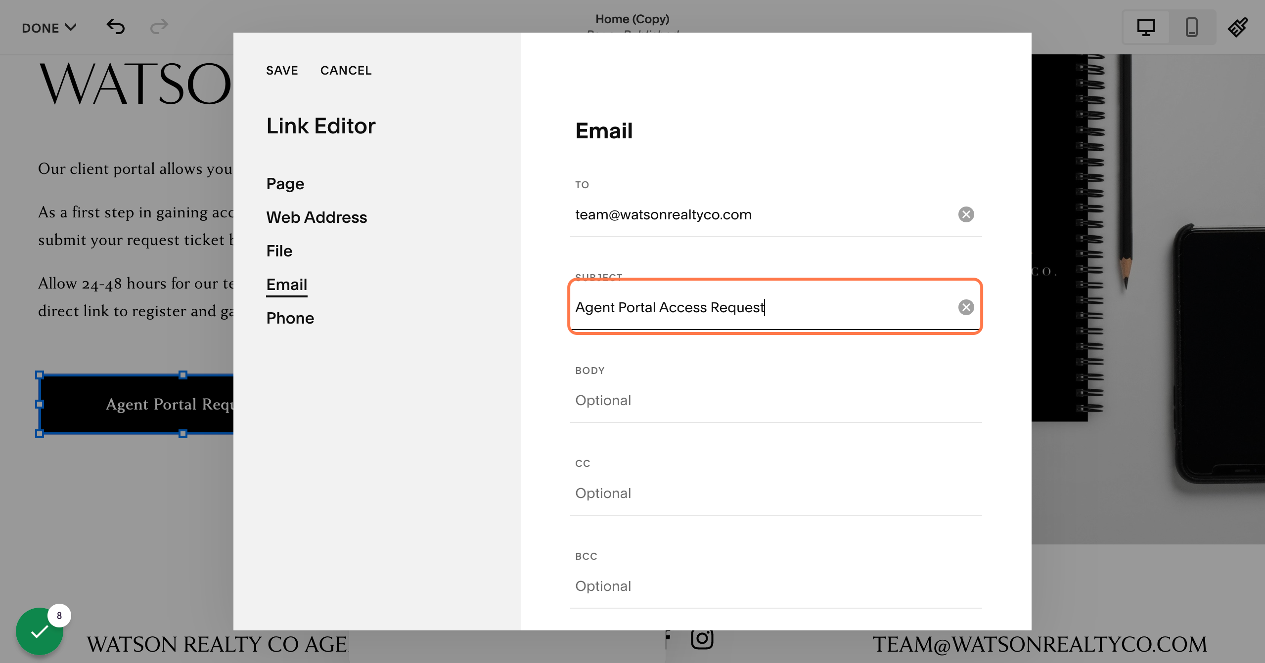 Type Subject: (Example: "Agent Portal Access Request")