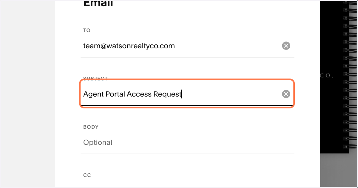 Type Subject: (Example: "Agent Portal Access Request")