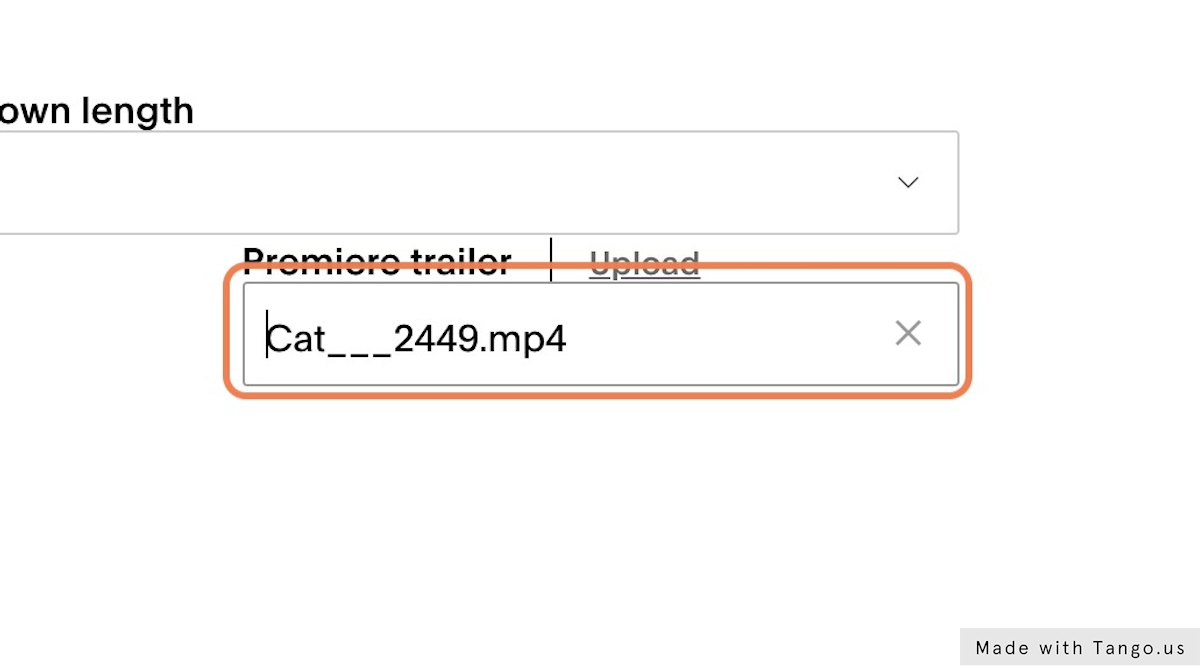 Once your trailer has uploaded you will seen the file name beneath Premiere trailer