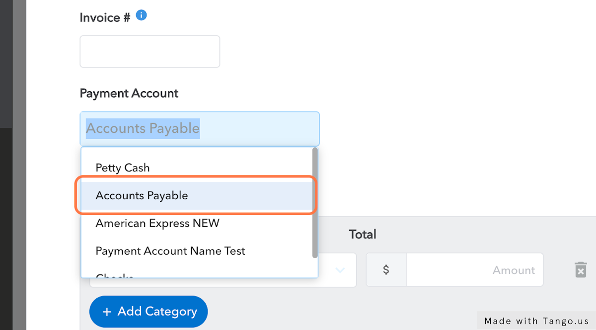 The default is Accounts Payable, but you can choose any active Payment Method you desire.