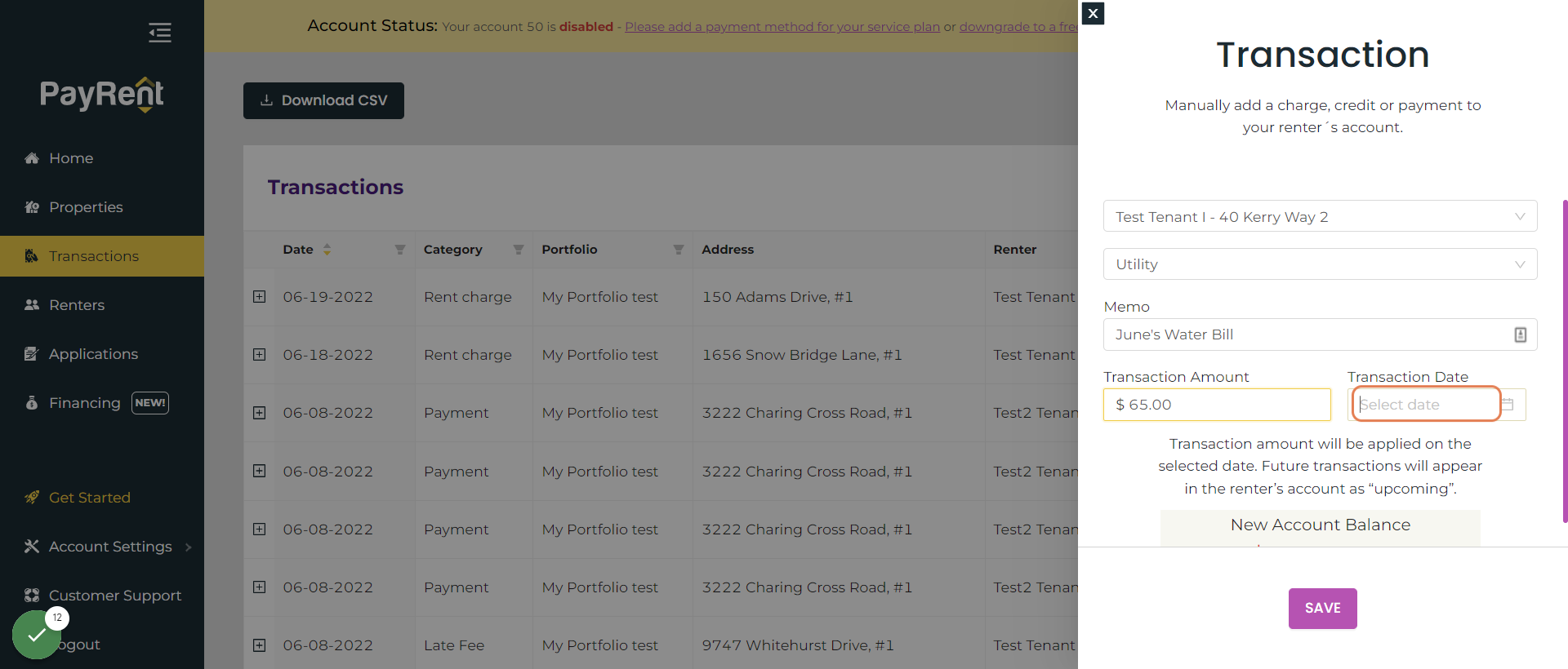 Select the Date when the Transaction Should be Billed.