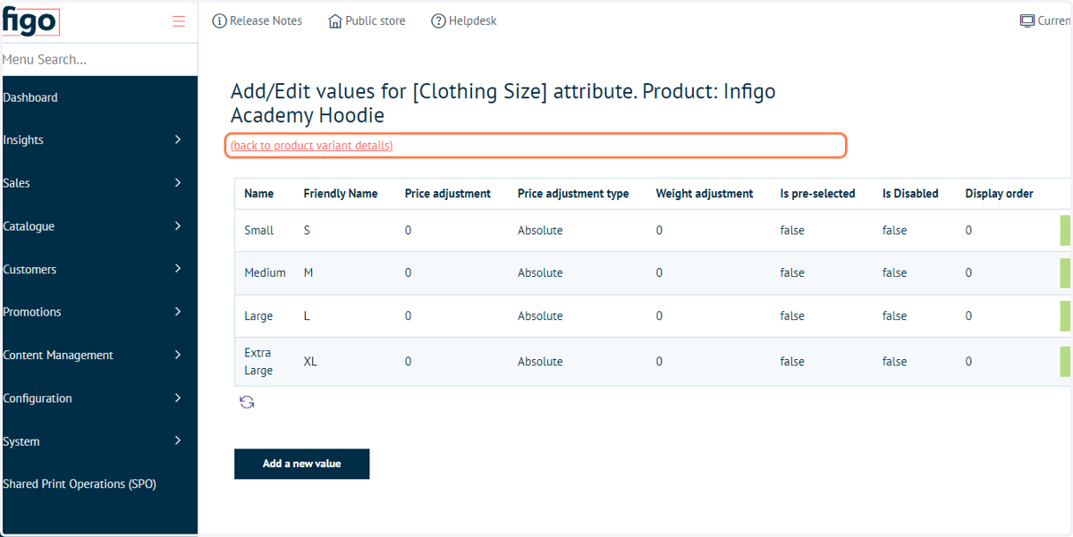 Click on (back to product variant details)