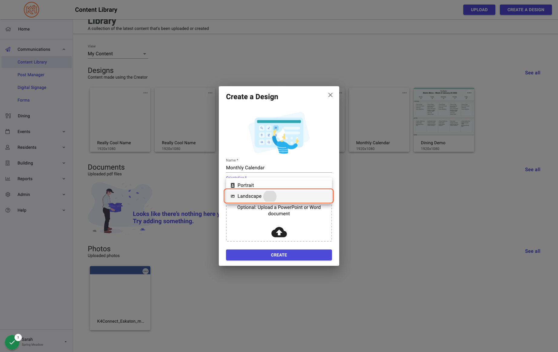 Select landscape orientation
