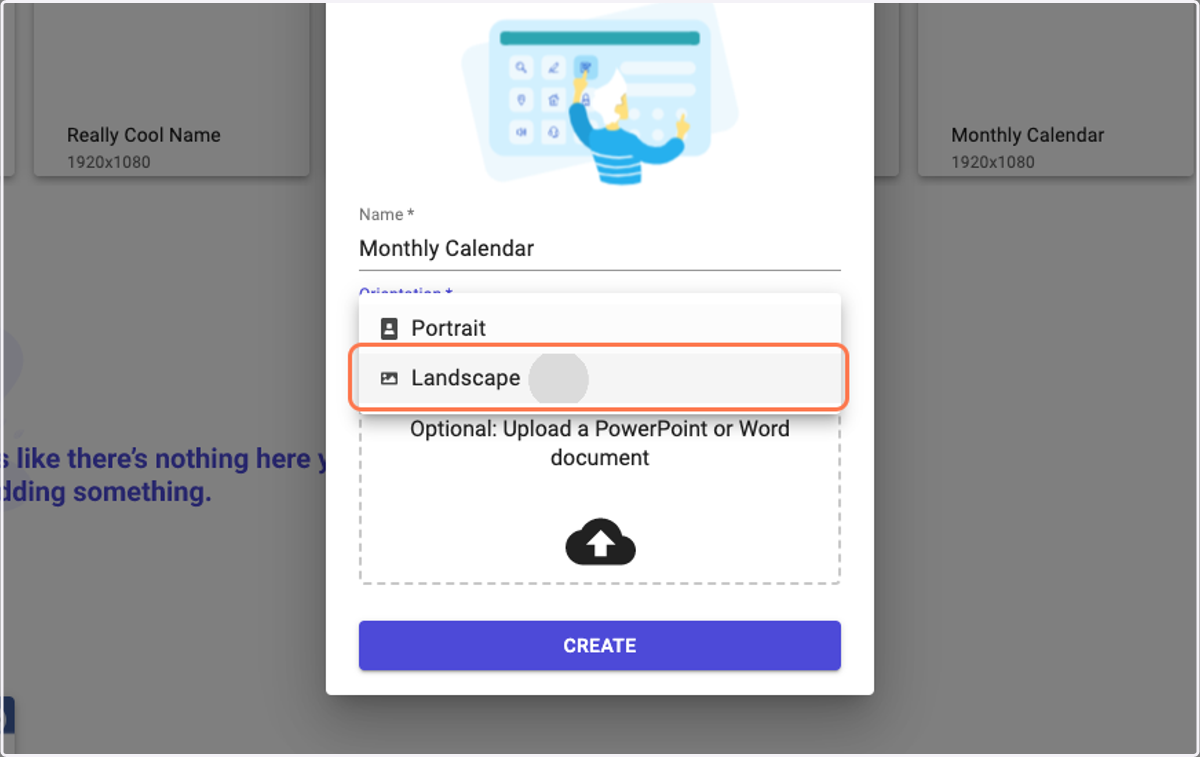 Select landscape orientation