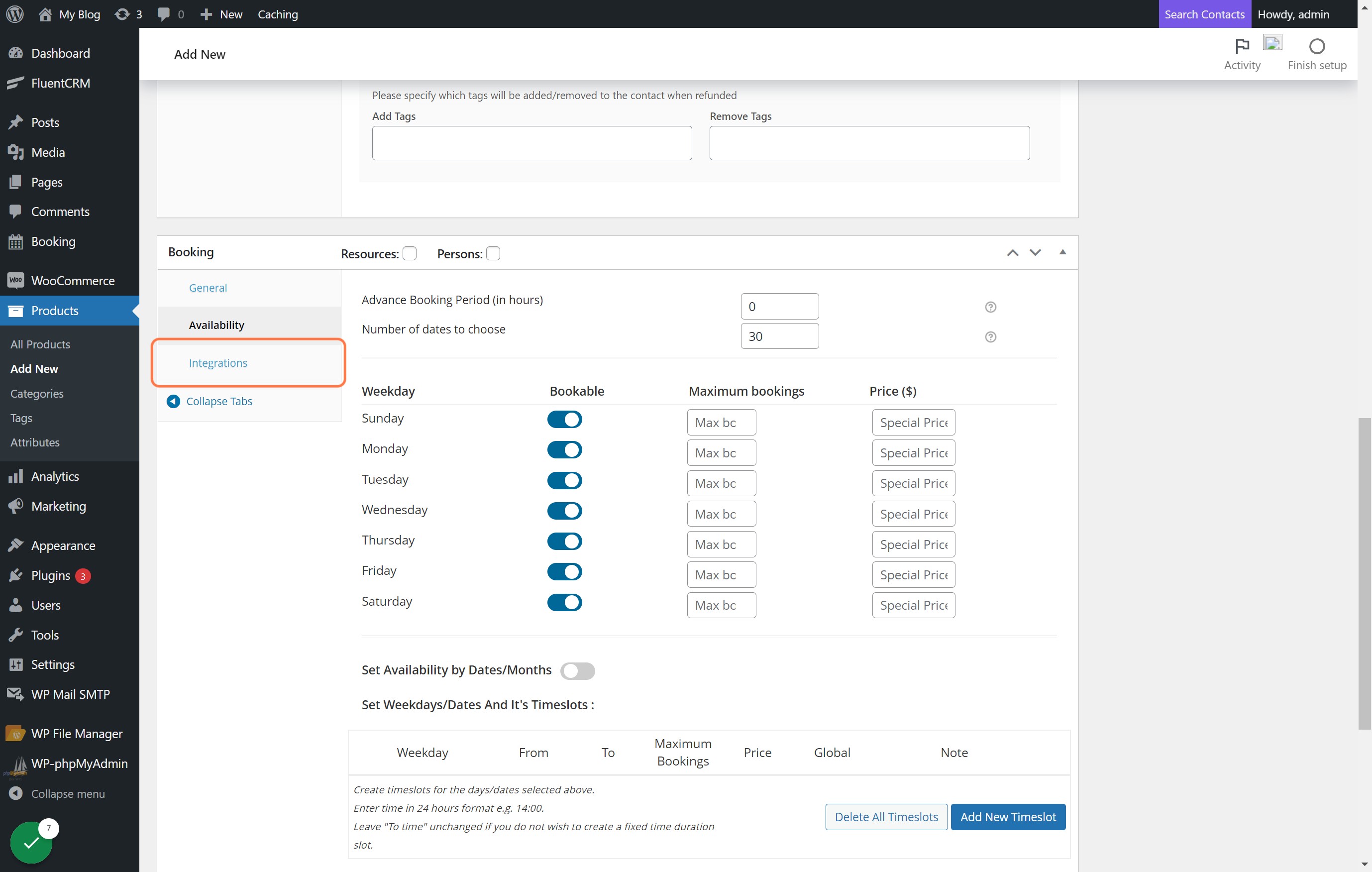 Click on the Integrations tab