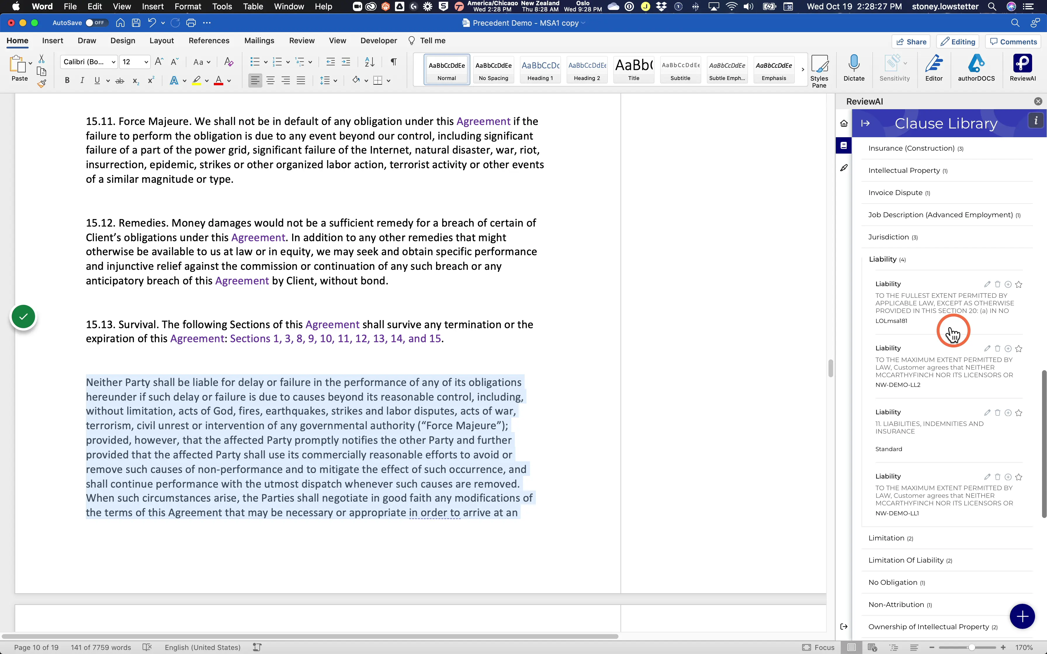 This will show you all of the clauses within
