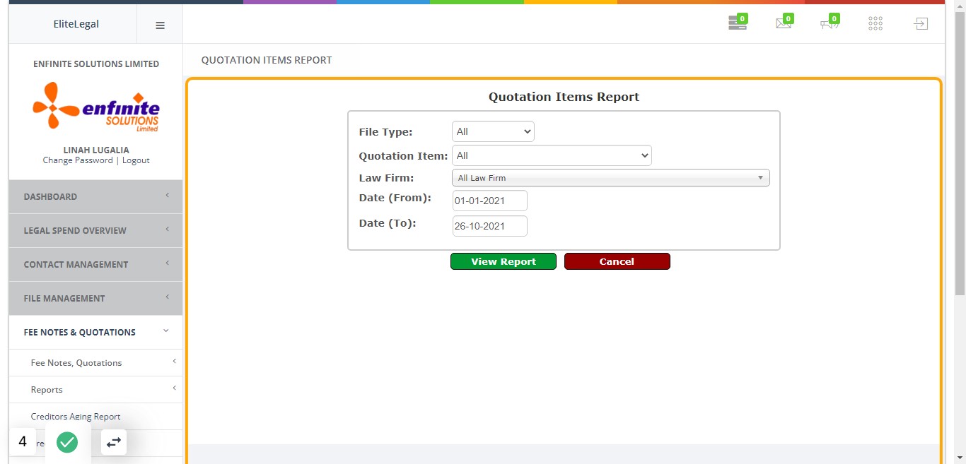 Fill in all the details in the Quotation Items Report pop out form