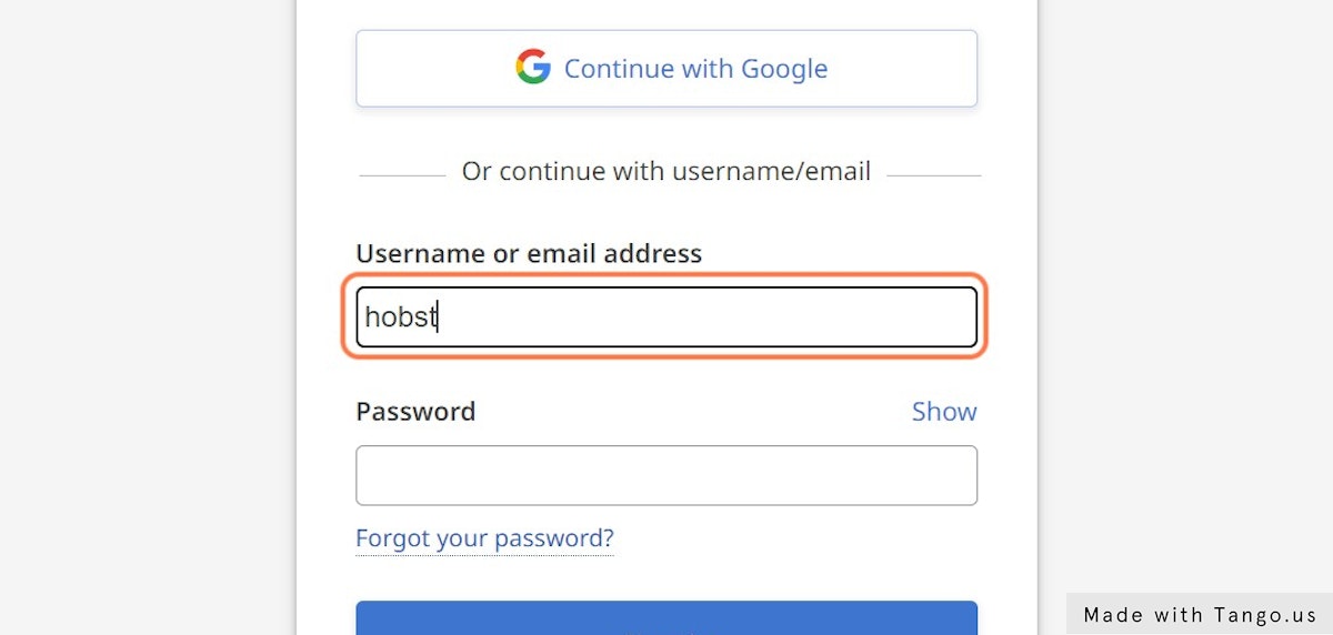 Enter Username and Password