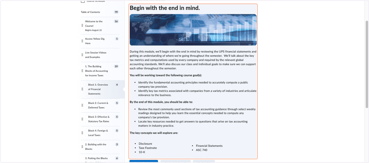 Module Descriptions: Includes overview information, module goals and outcomes and key vocabulary