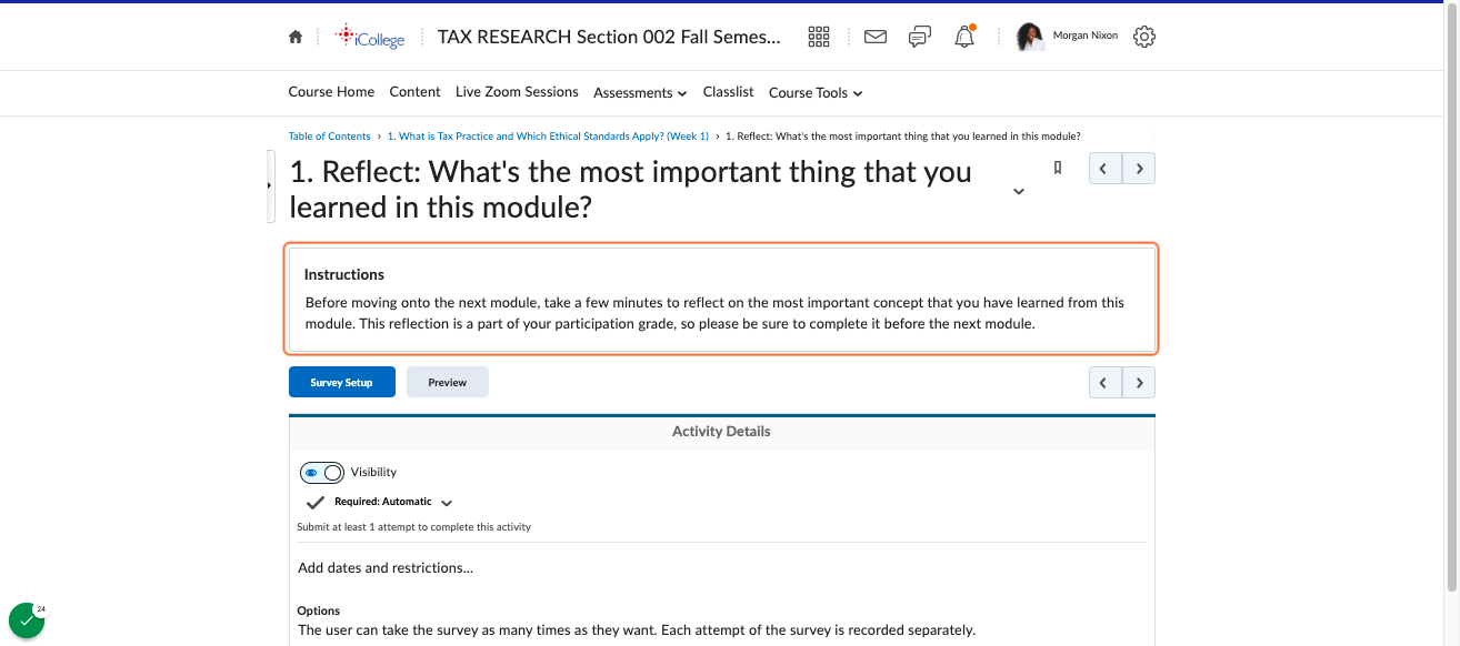 Module Component 6: Metacognitive reflections culminating each module