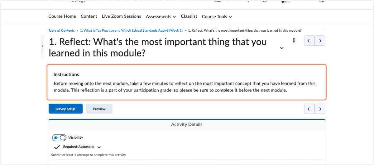 Module Component 6: Metacognitive reflections culminating each module