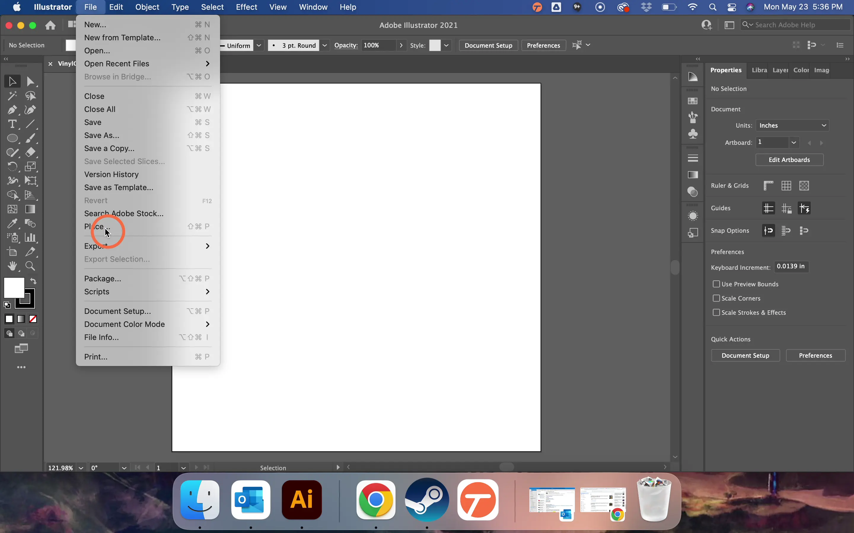 Click 'File' then 'Place' to place your image into Illustrator