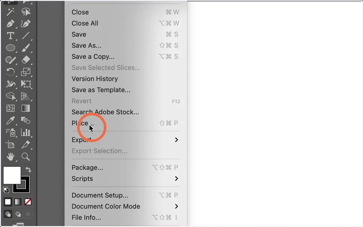 Click 'File' then 'Place' to place your image into Illustrator