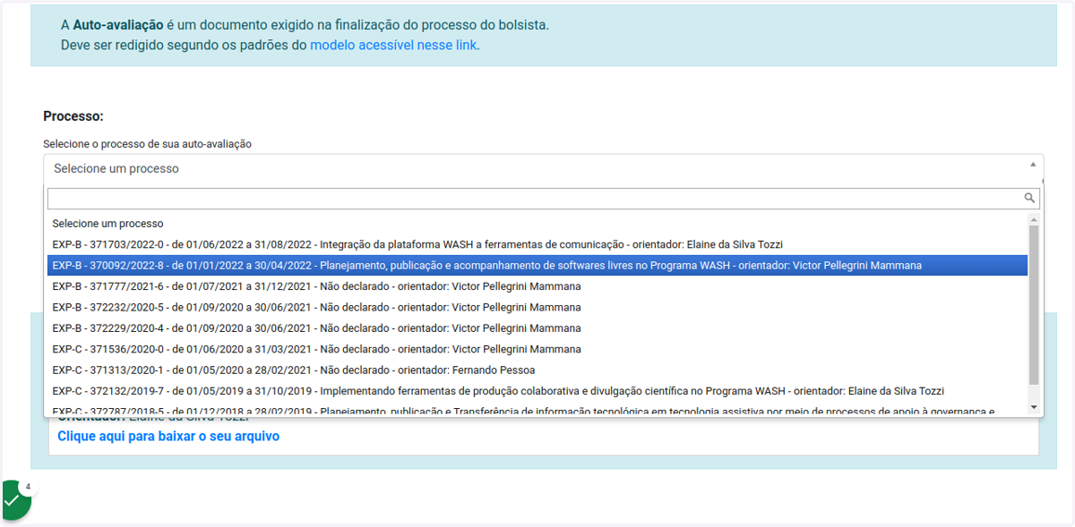 Selecione o processo que deseja responder