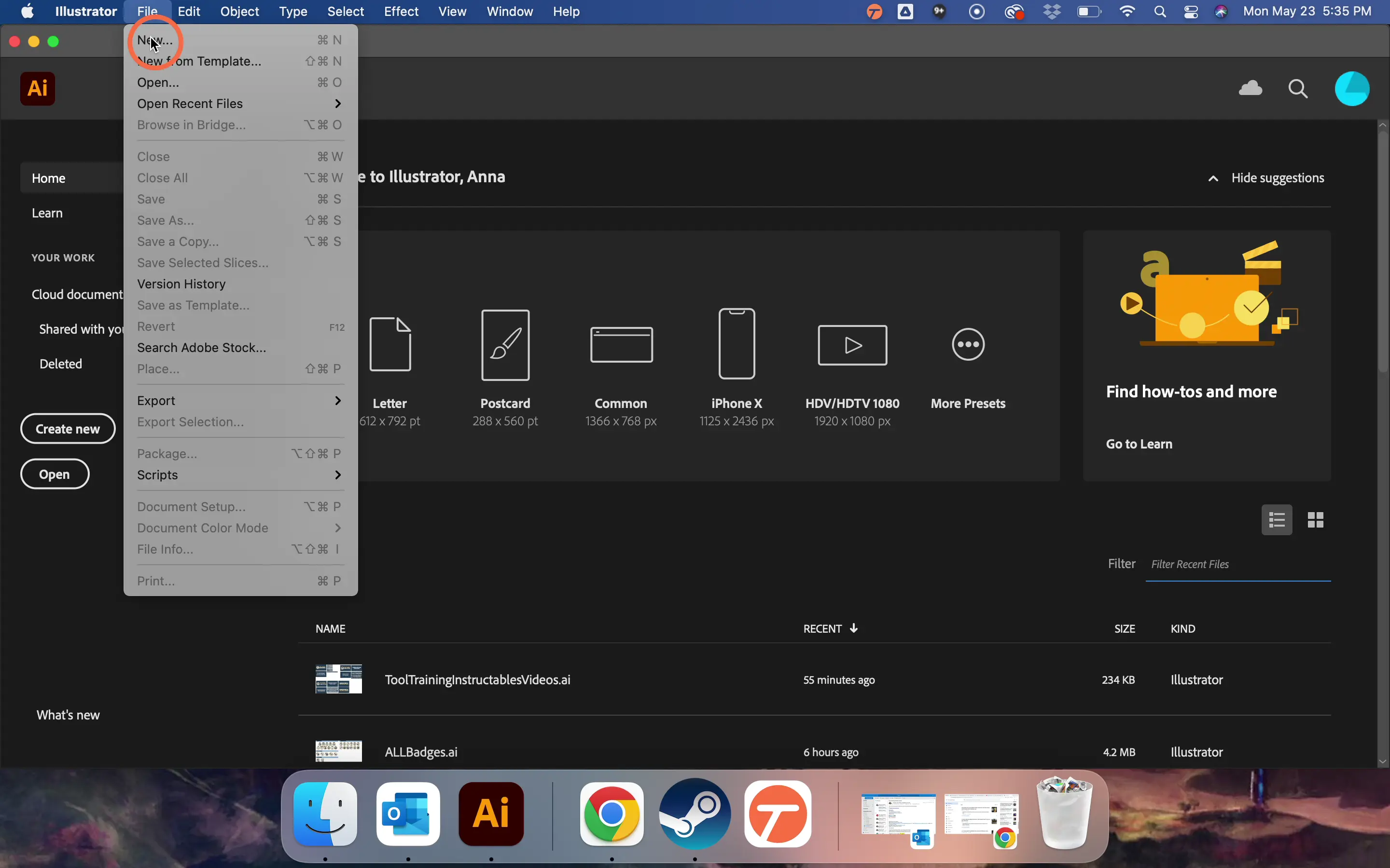 Click 'File' then 'New'