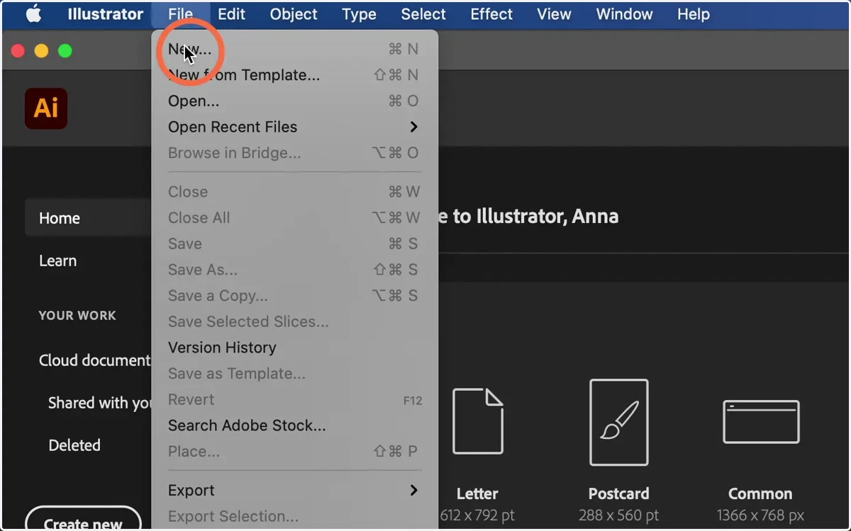 Click 'File' then 'New'