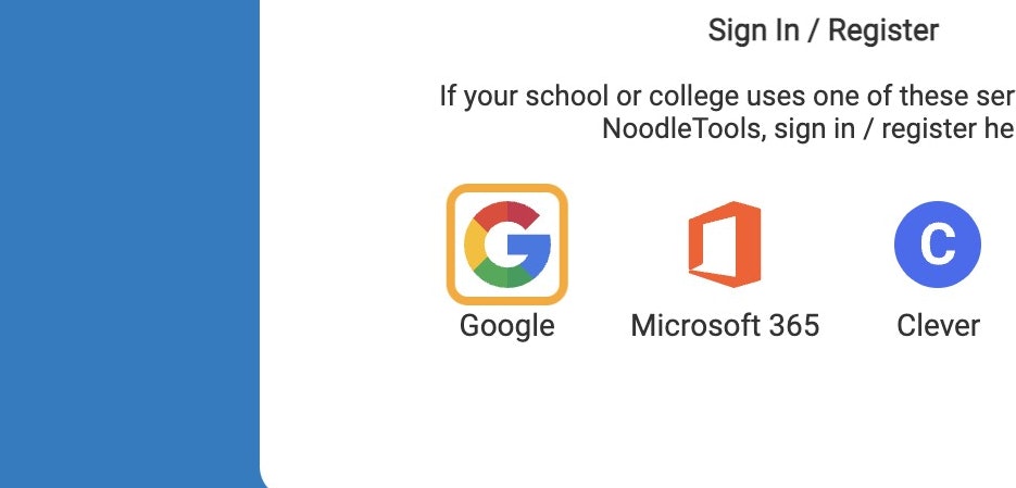 Click Sign In / Register with Google