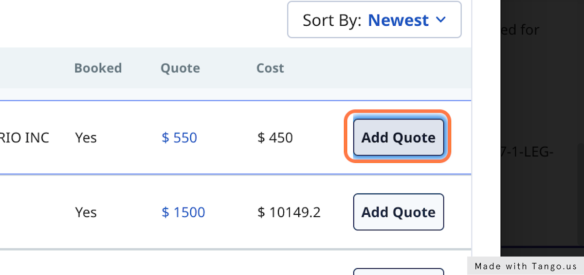 If you'd like to repeat a quote for a previous lane, select "Add Quote" to add it to your order