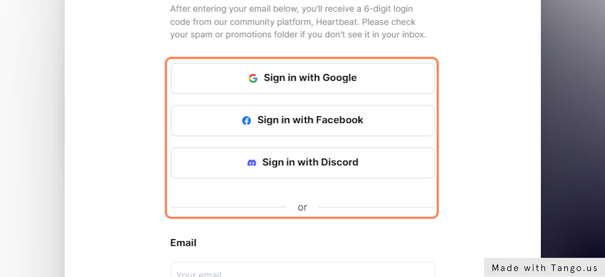 Option one: Click on Sign in with either Google, Facebook, or Discord