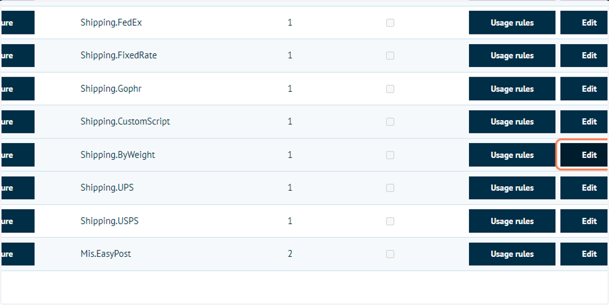 To activate Shipping by Weight, click on Edit