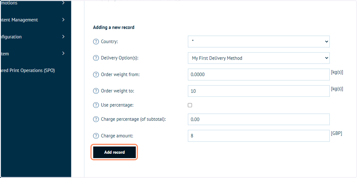 Complete fields and click on Add record