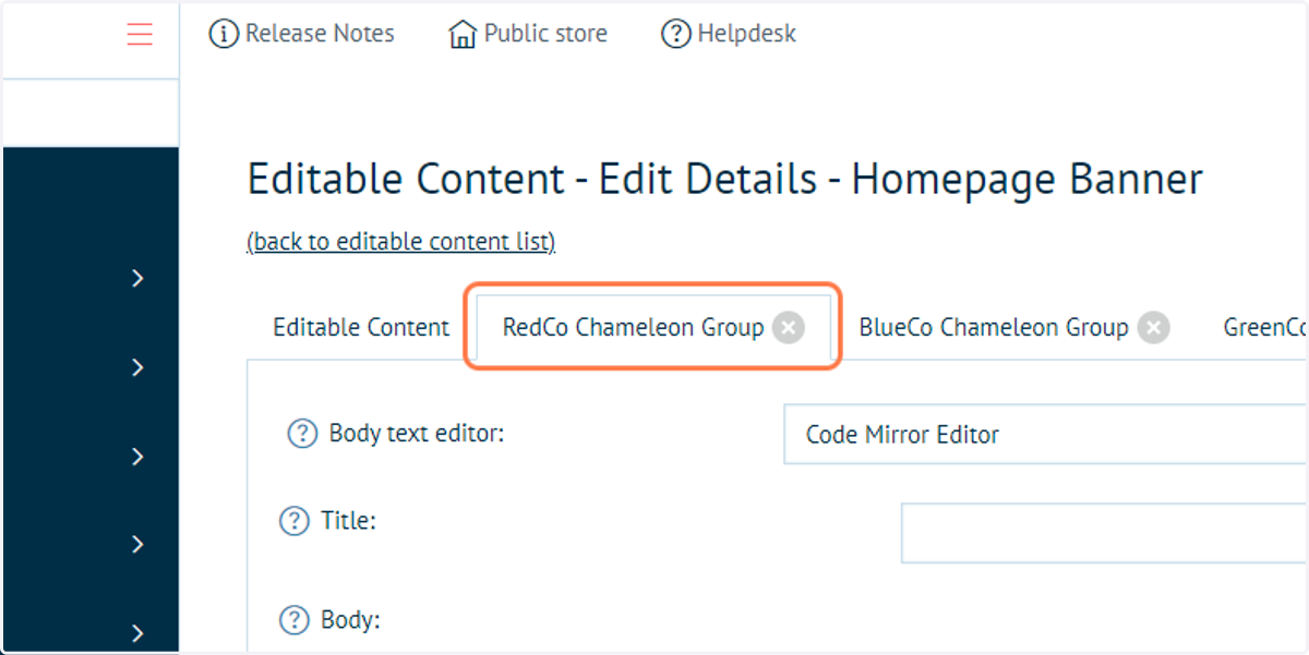 Select or add a Chameleon group tab