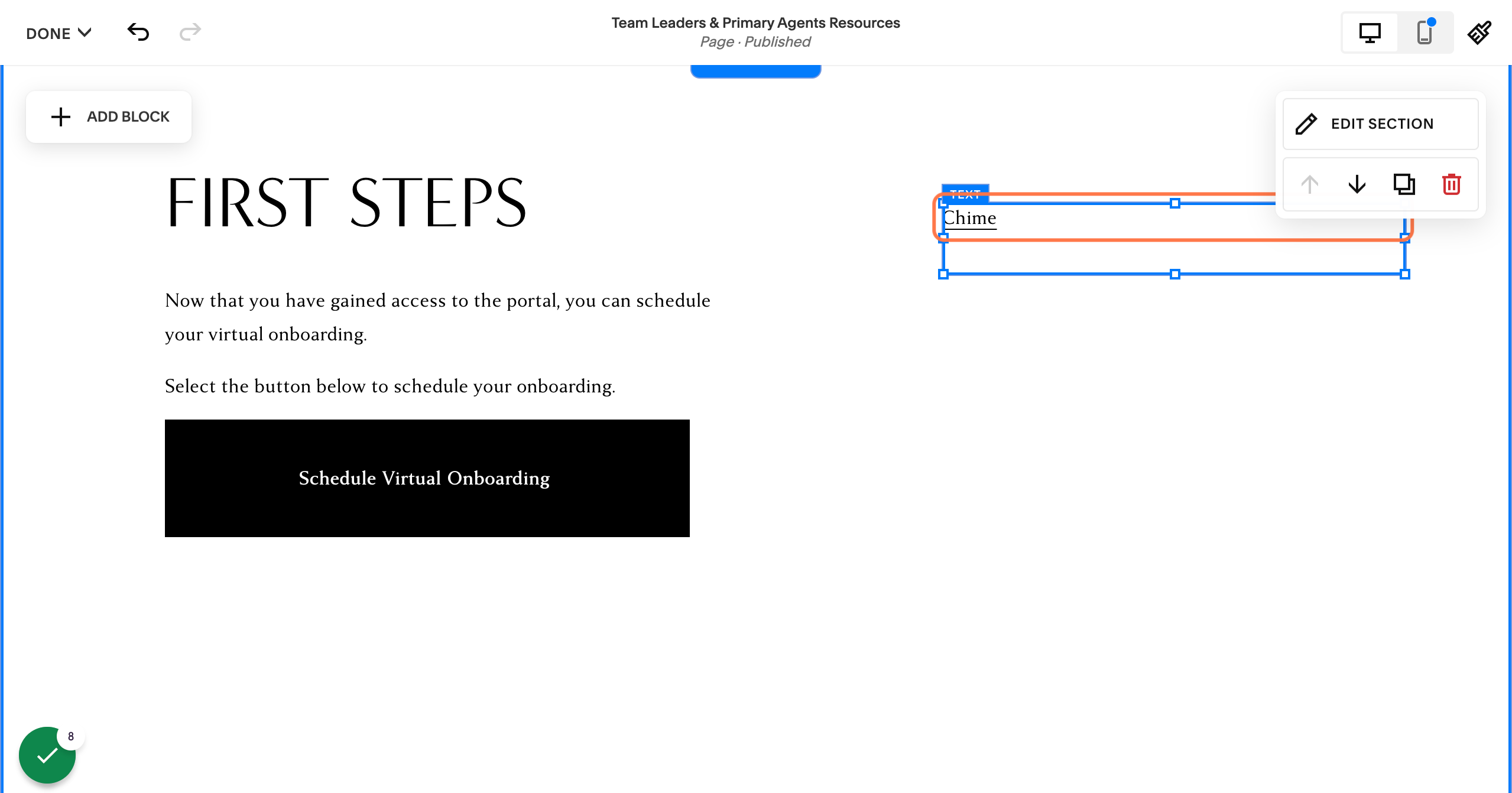 Click on text your would like to link the anchor to (Example: Chime )
