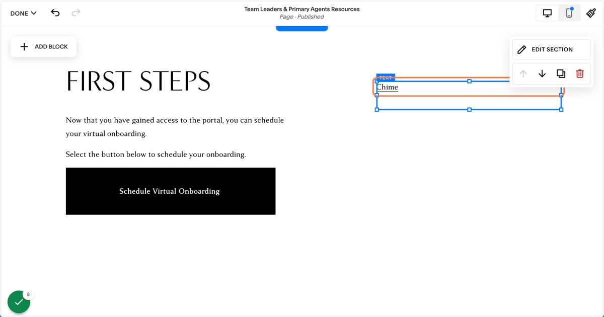 Click on text your would like to link the anchor to (Example: Chime )