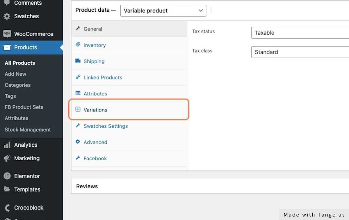 Scroll down the the product data and click variations
