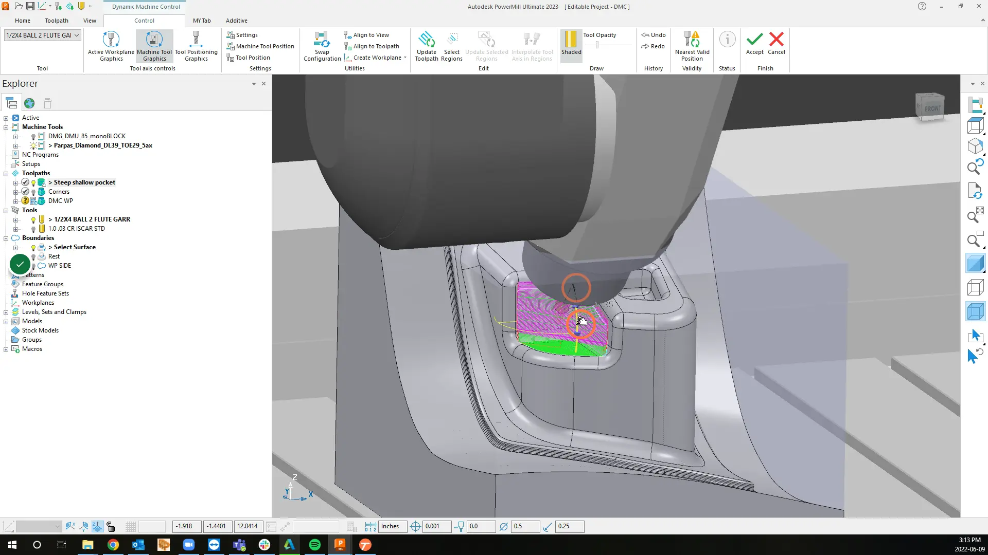 Tip tool axis to desired position