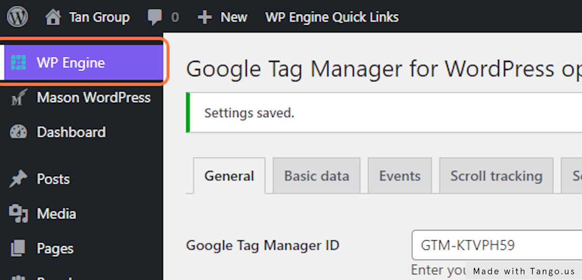 In the admin sidebar, Click on "WP Engine"