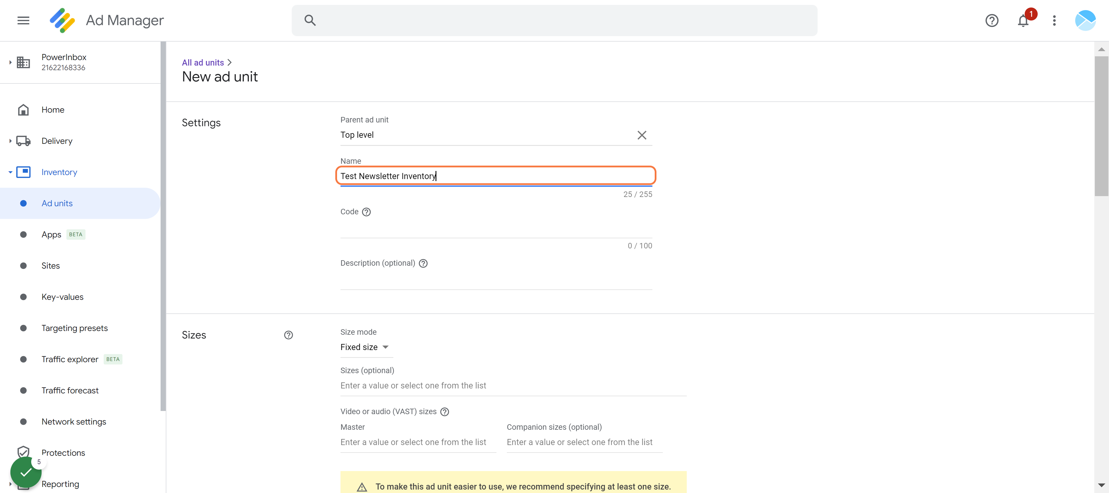 Type "Test Newsletter Inventory" or any newsletter name
