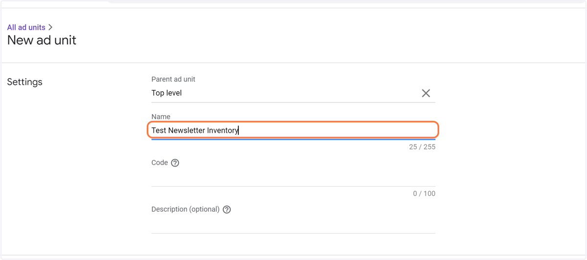 Type "Test Newsletter Inventory" or any newsletter name