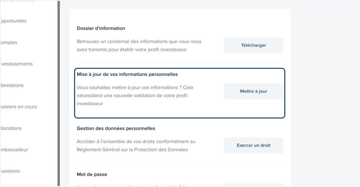 Trouver "Mise à jour de vos informations personnelles".