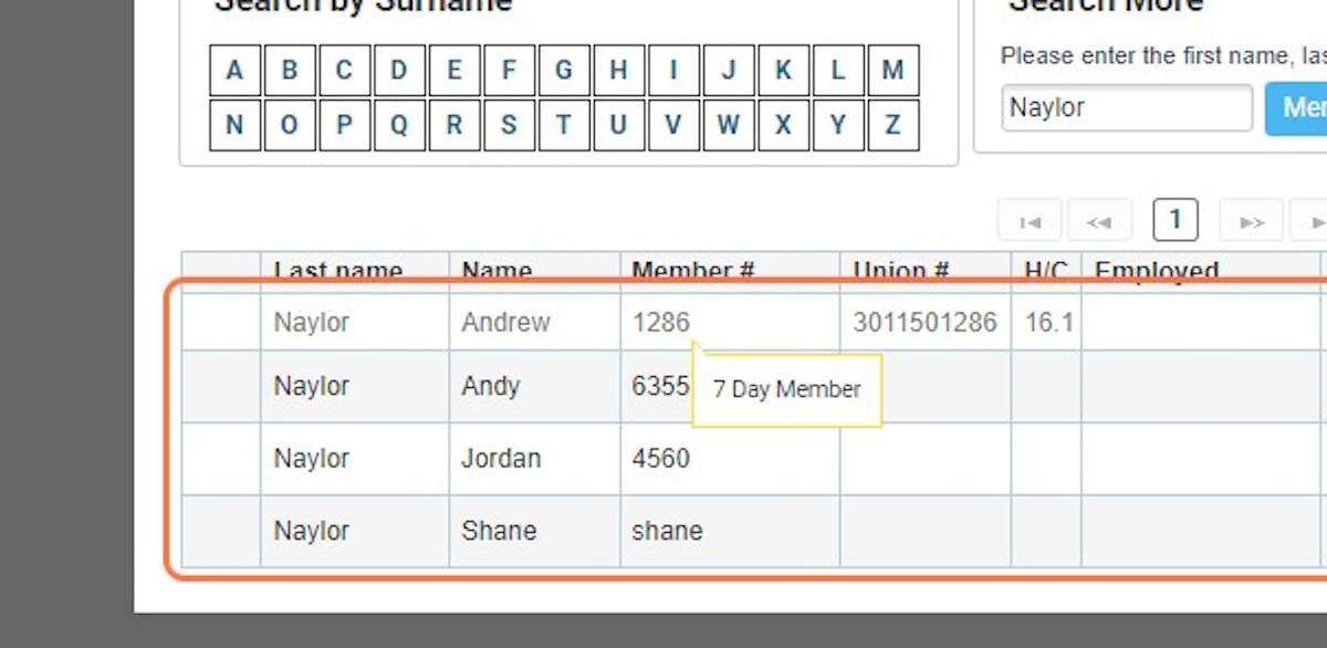 Click on the Name or Member Number of the member