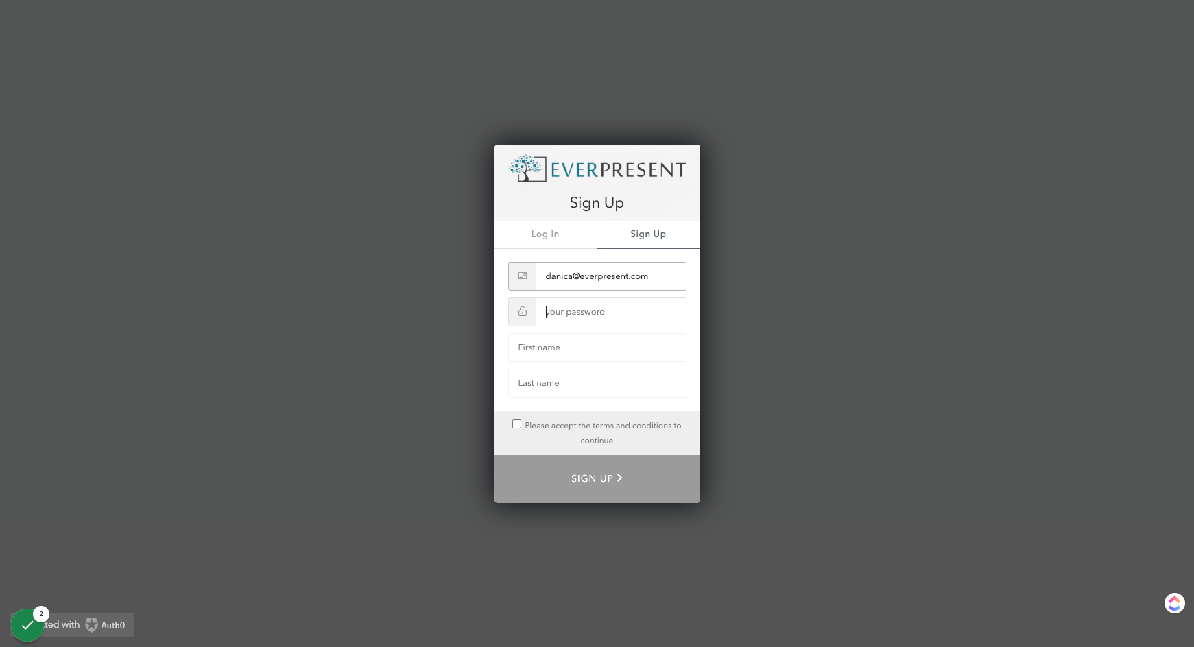 Enter the email address that was invited to the app