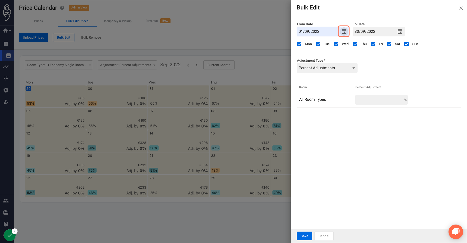 Select the range of dates you shall like to make adjustments for.