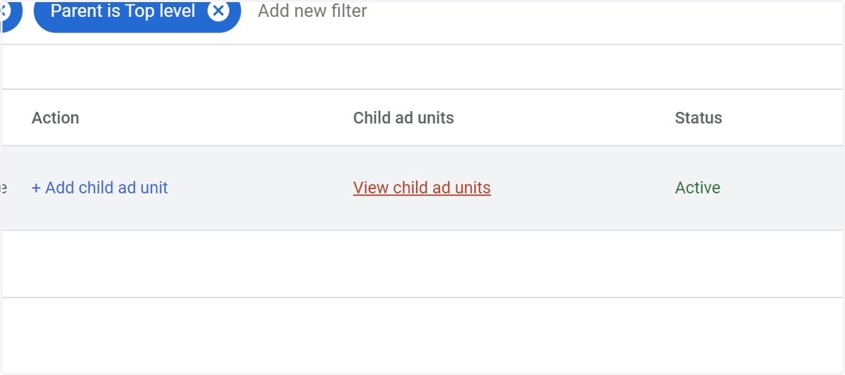 Click on "View child ad units" so we can find the lowest child ad unit