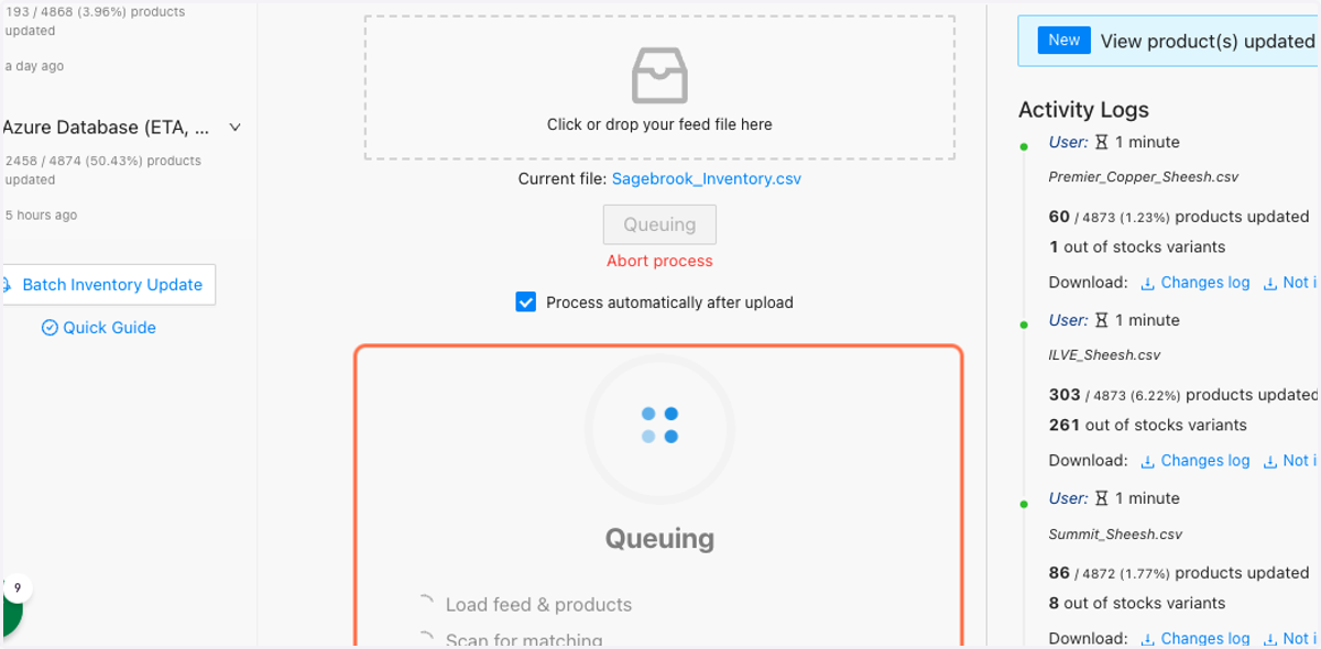 Once you drop the file in, it will begin to queue and update.