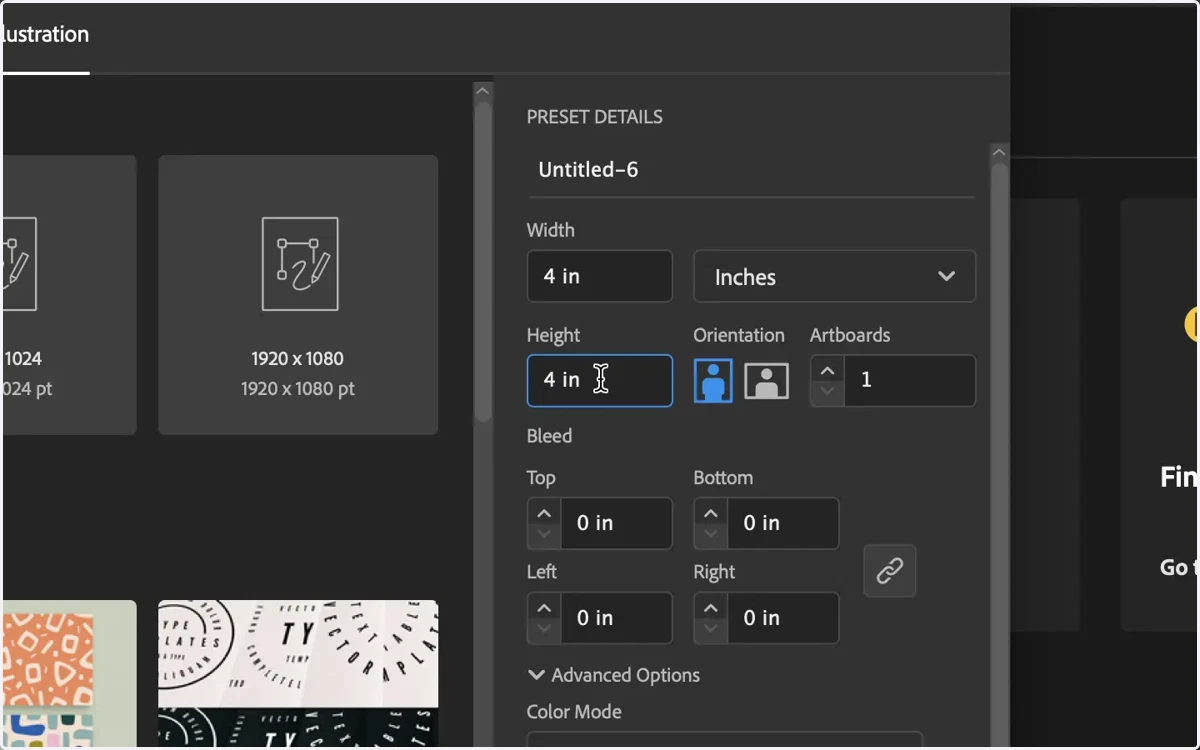 Set the dimensions to 4" by 4"