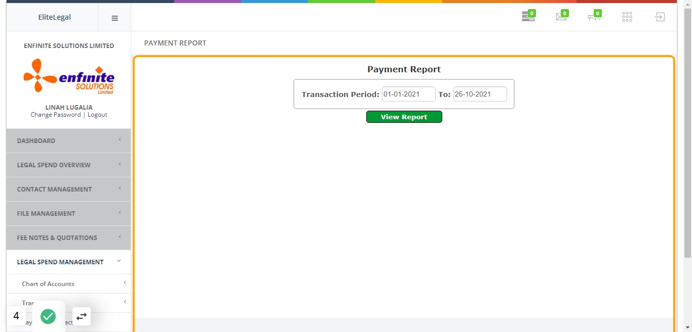 Fill in the details in the pop out Payment Report form i.e. Transaction period