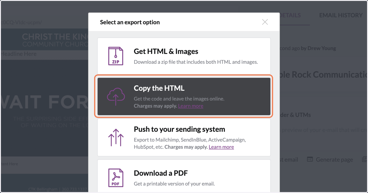 Click on "Copy the HTML…"