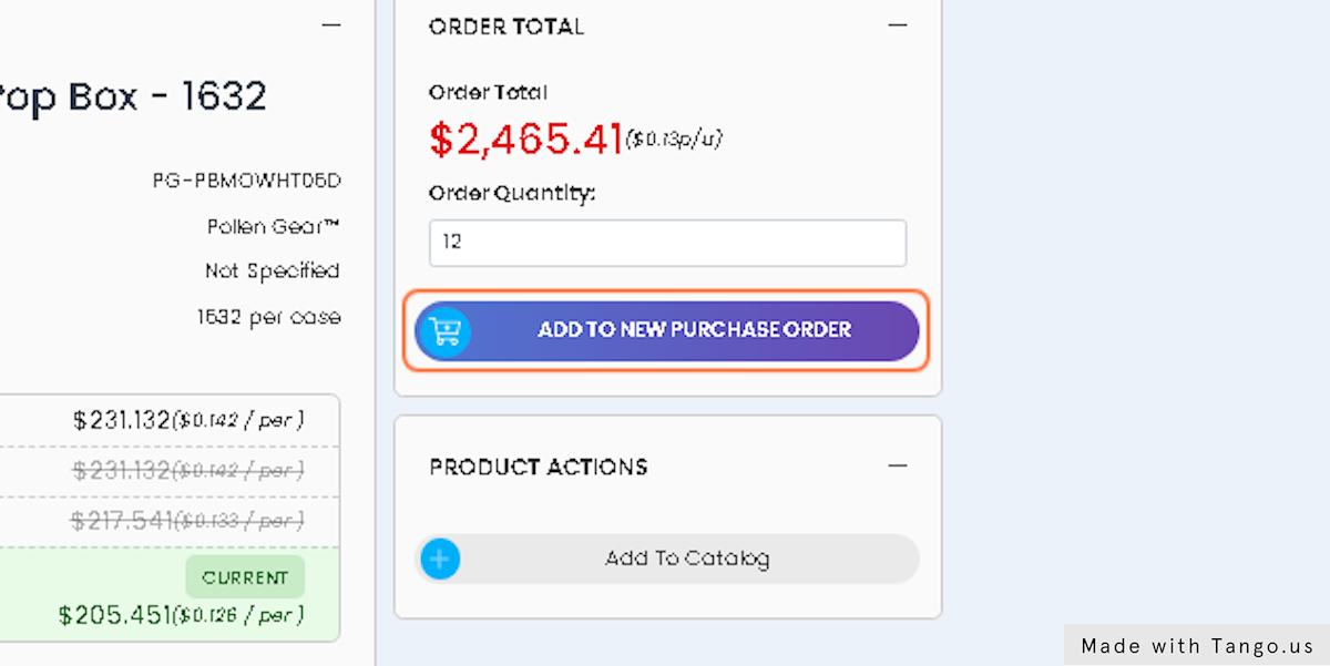 Click on ADD TO NEW PURCHASE ORDER