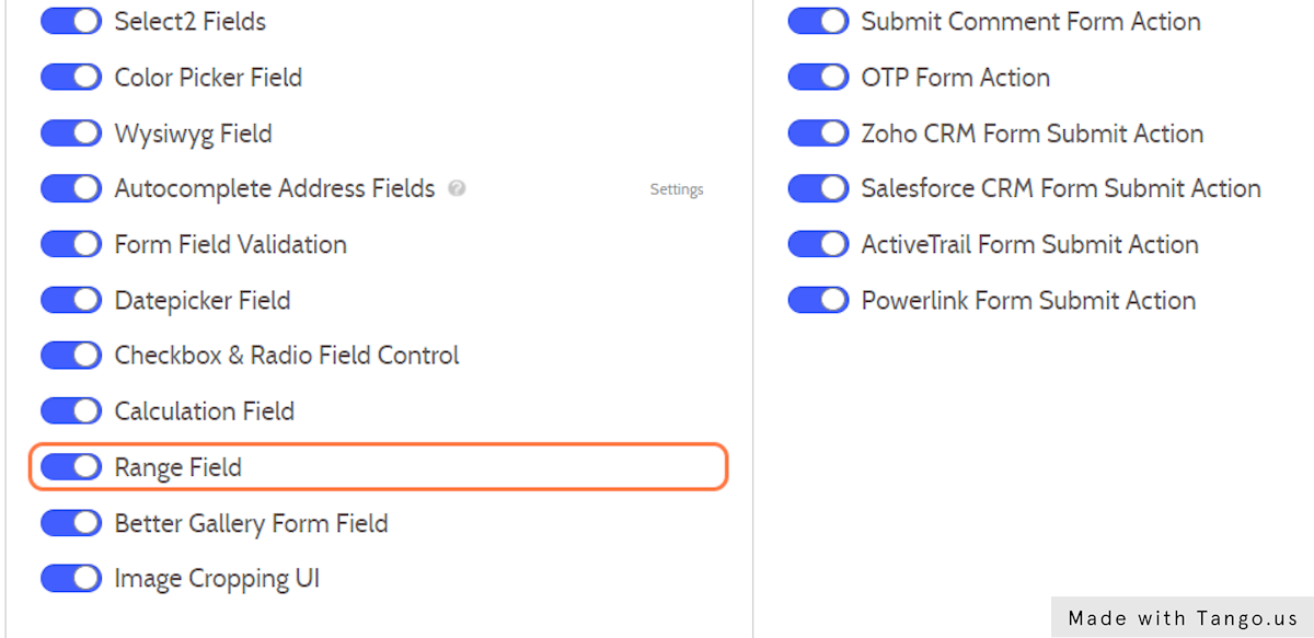Toggle on the Range Field in Forms Extensions