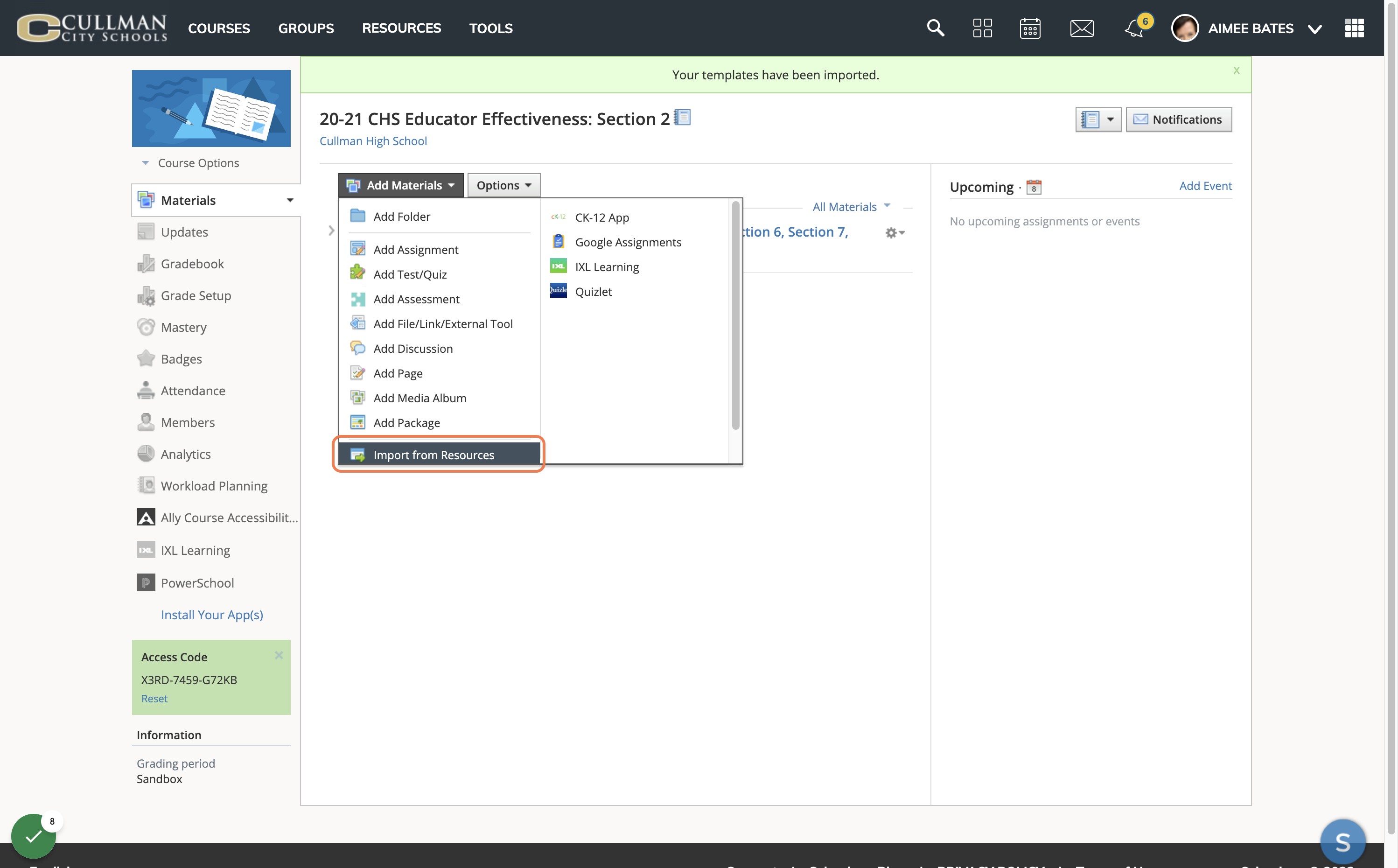 Click on Import from Resources