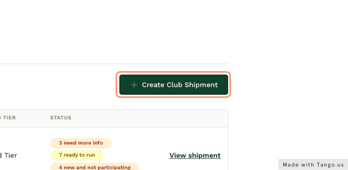 Click on Create Club Shipment