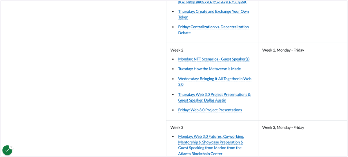Easy access links to each assignment