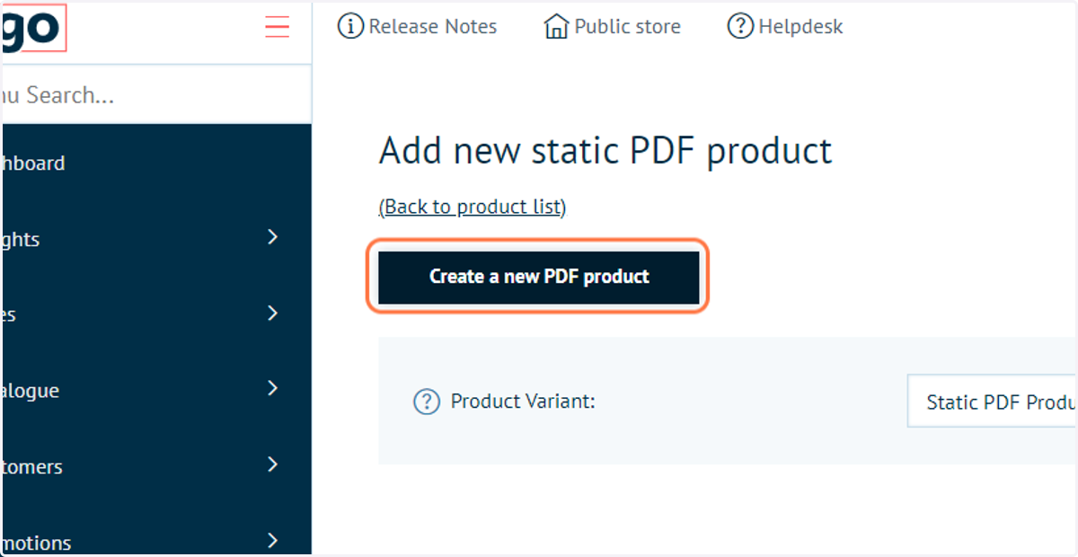 Click on Create a new PDF product