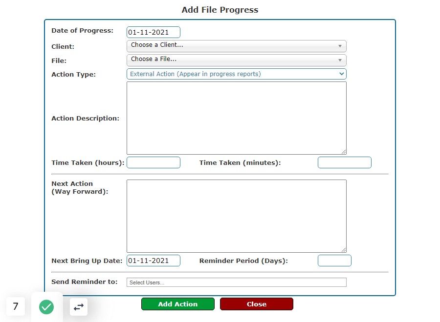 Fill in all the details in the pop out Add File Progress form