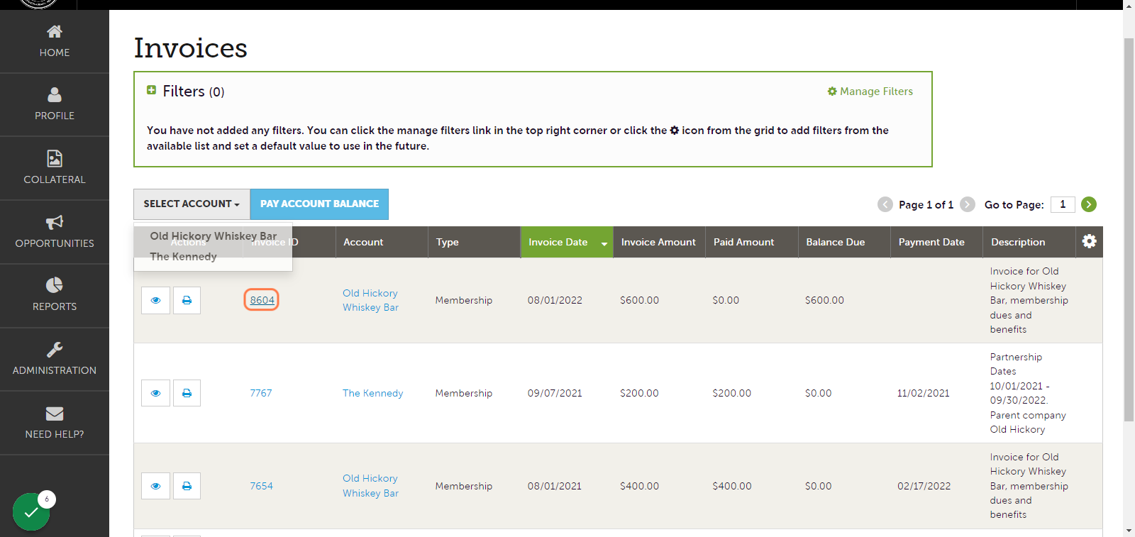 Click on your invoice number.